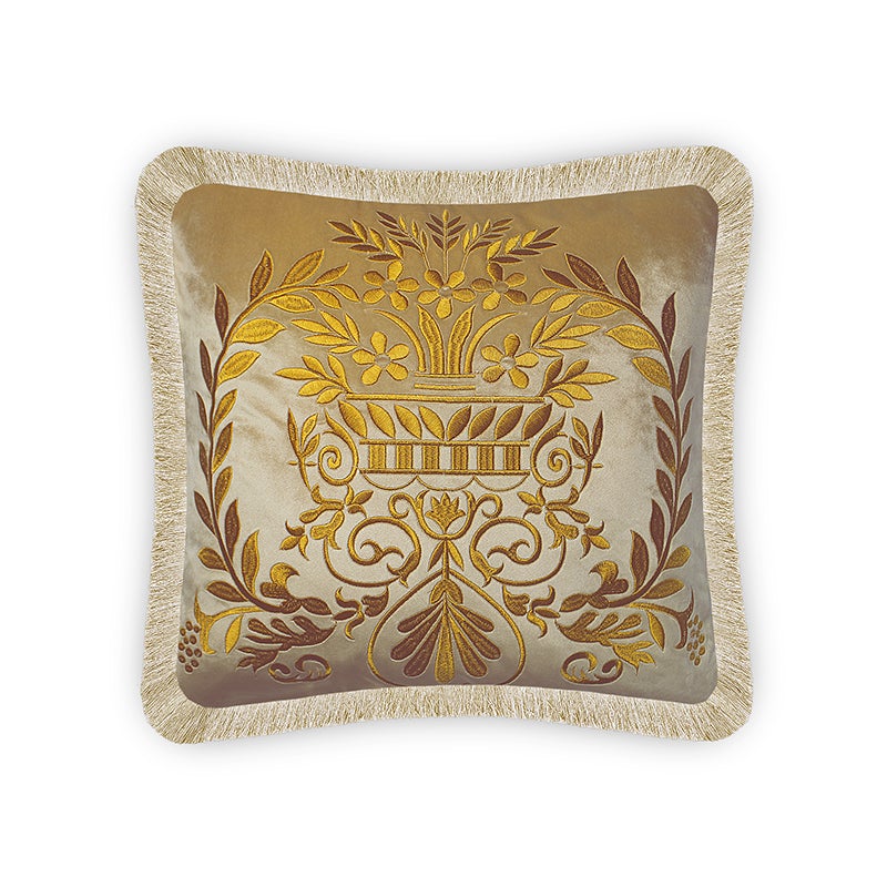 Gold Embroidery Iconic Baroque Motif Decorative Cushion Cover