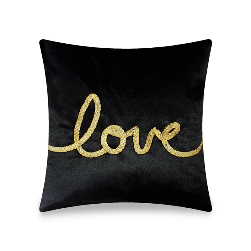 Black Velvet Cushion Cover Rope Love Embroidery Decorative Pillow Modern Home Decor Throw Pillow for Sofa Chair Living Room 45x45 cm 18x18 In