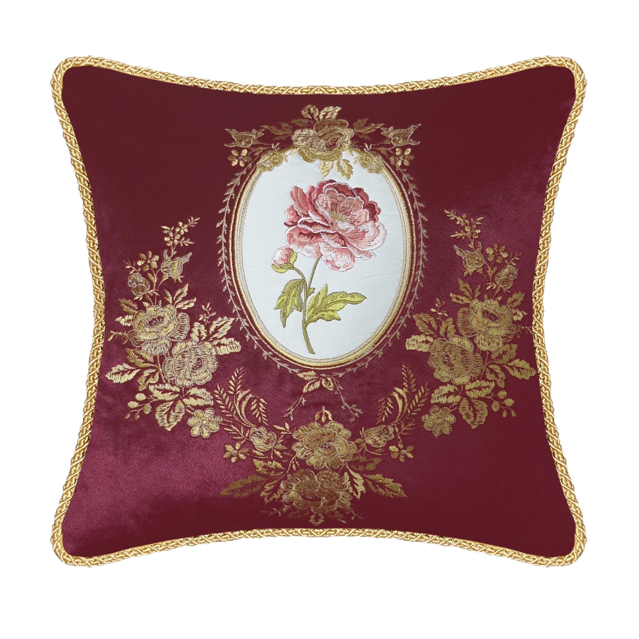  Velvet Cushion Cover Victorian Rose Decorative Pillowcase Classic Floral Embroidery Throw Pillow for Sofa Chair Living Room 45x45 cm 
