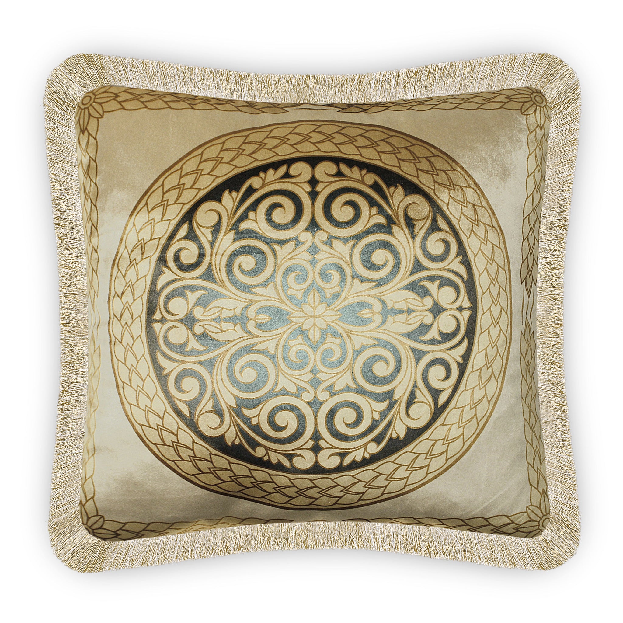Beige Velvet Cushion Cover Traditional Arabesque Motif Decorative Pillowcase Classic Home Deco Throw Pillow for Sofa Living Room  45x45 cm 18x18 In