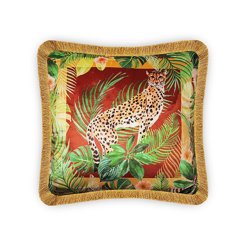  Velvet Cushion Cover Leopard and Jungle Decorative pillowcase Wild Animal Décor Throw Pillow for Sofa Chair Bedroom Living Room Multi Color 45x45cm (18x18 Inches)