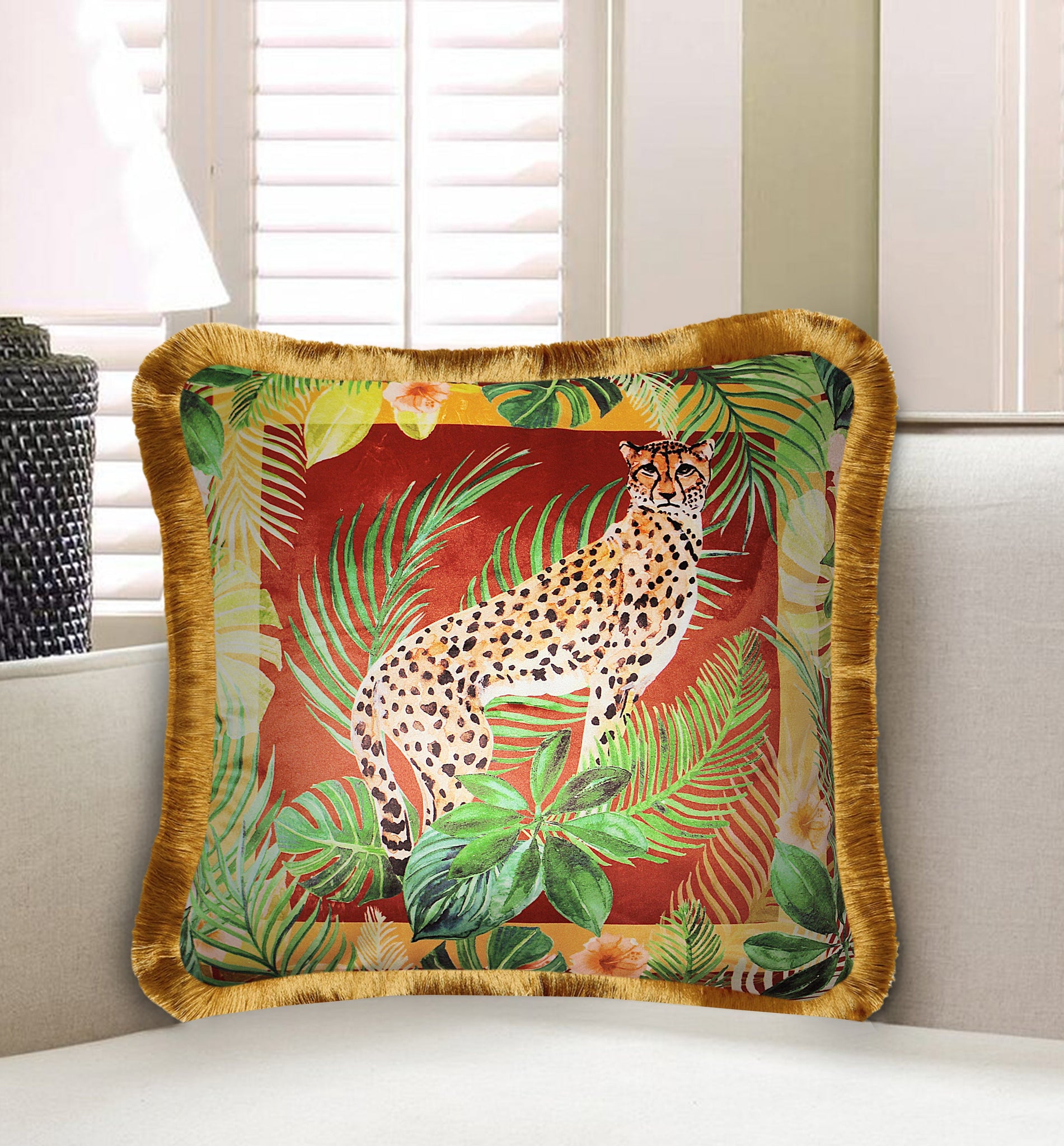  Velvet Cushion Cover Leopard and Jungle Decorative pillowcase Wild Animal Décor Throw Pillow for Sofa Chair Bedroom Living Room Multi Color 45x45cm (18x18 Inches)