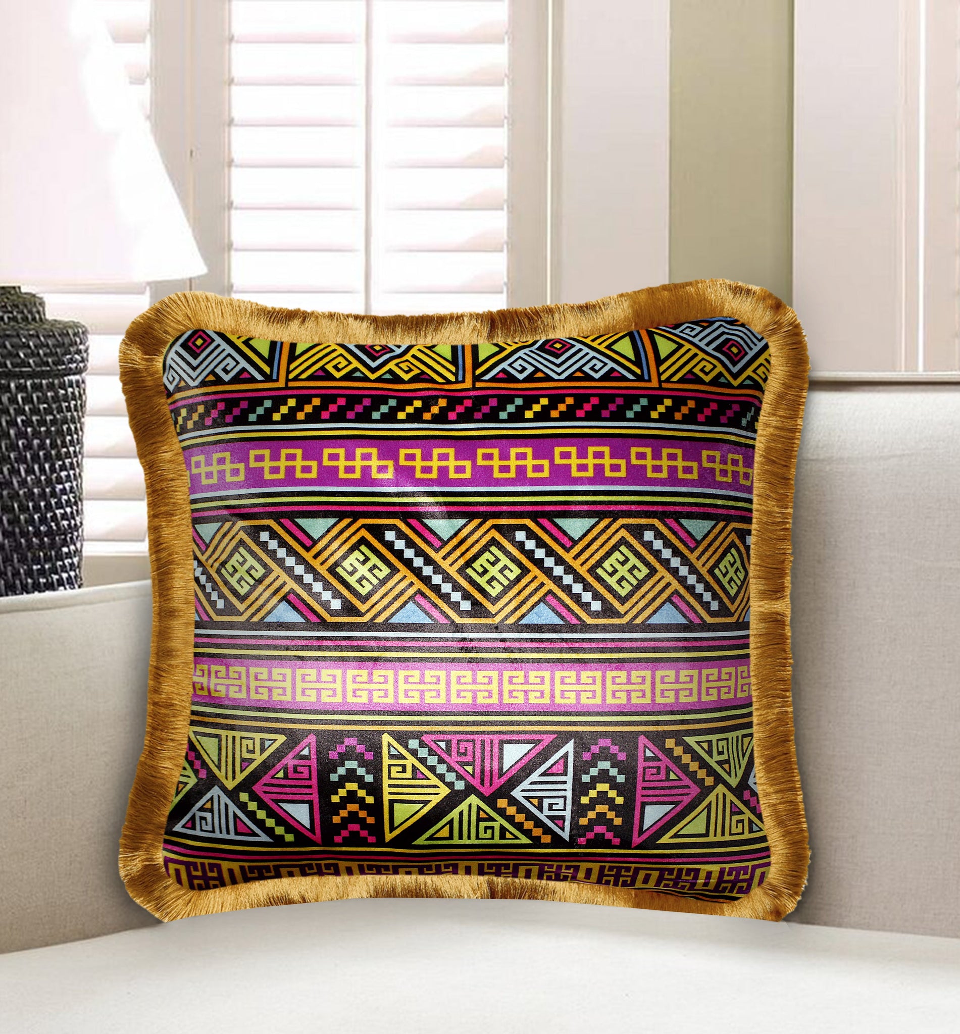 Velvet Cushion Cover Ethnic Aboriginal Geometric Decorative Pillowcase Home Decor Throw Pillow for Sofa Chair Living Room 45x45 cm 18x18 In