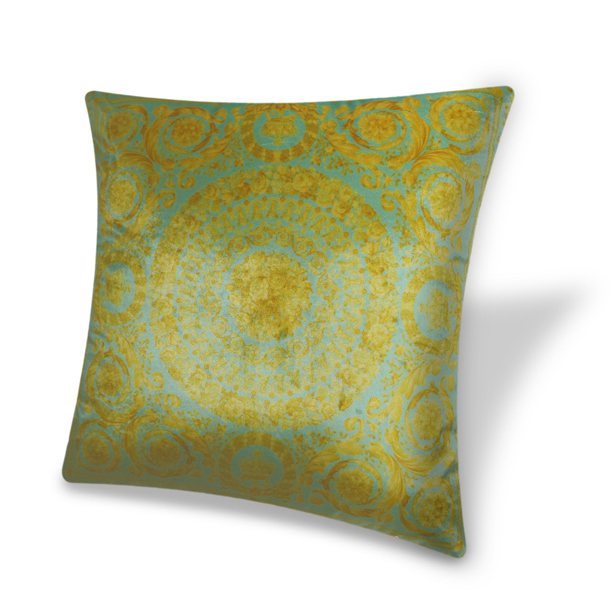 Light Green Velvet Cushion Cover Classic Baroque Style Decorative pillowcase Traditional Floral Motif Décor Throw Pillow for Sofa Chair Bedroom Living Room 45x45cm(18x18 Inches)
