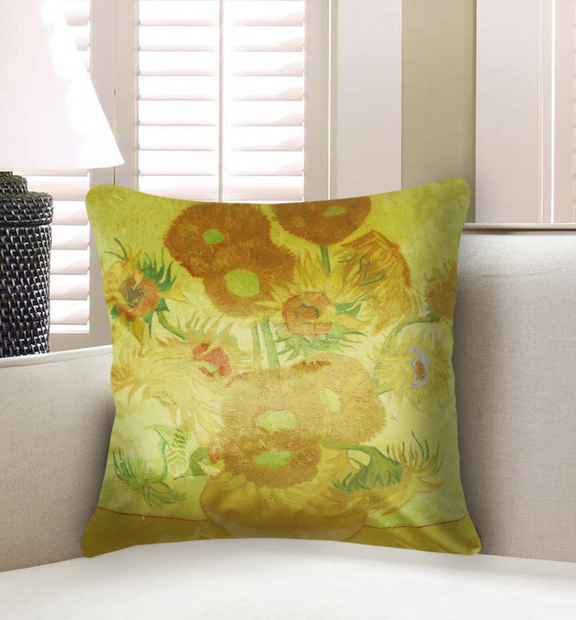 Yellow Velvet Cushion Cover Vincent Van Gogh's Sunflower Paint Decorative Pillow Cover Home Decor Throw Pillow for Sofa Chair 45x45 cm 18x18 In
