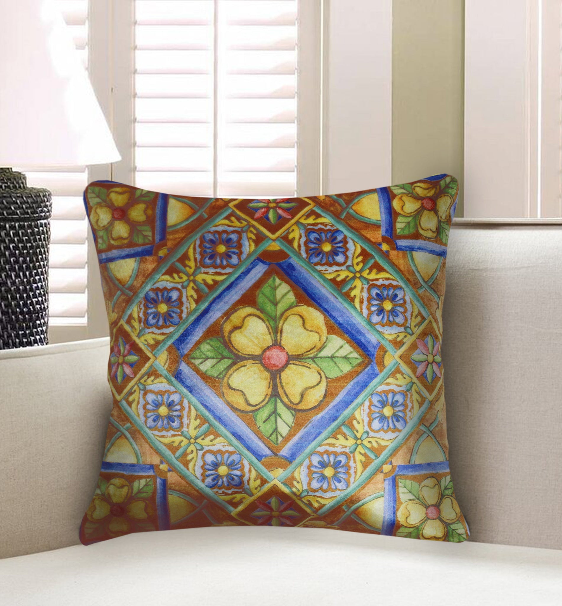 Velvet Cushion Cover Baroque Ceramic Tile Art Decorative Pillow Cover Home Decor Throw Pillow for Sofa Chair Bedroom 45x45 cm 18x18 In