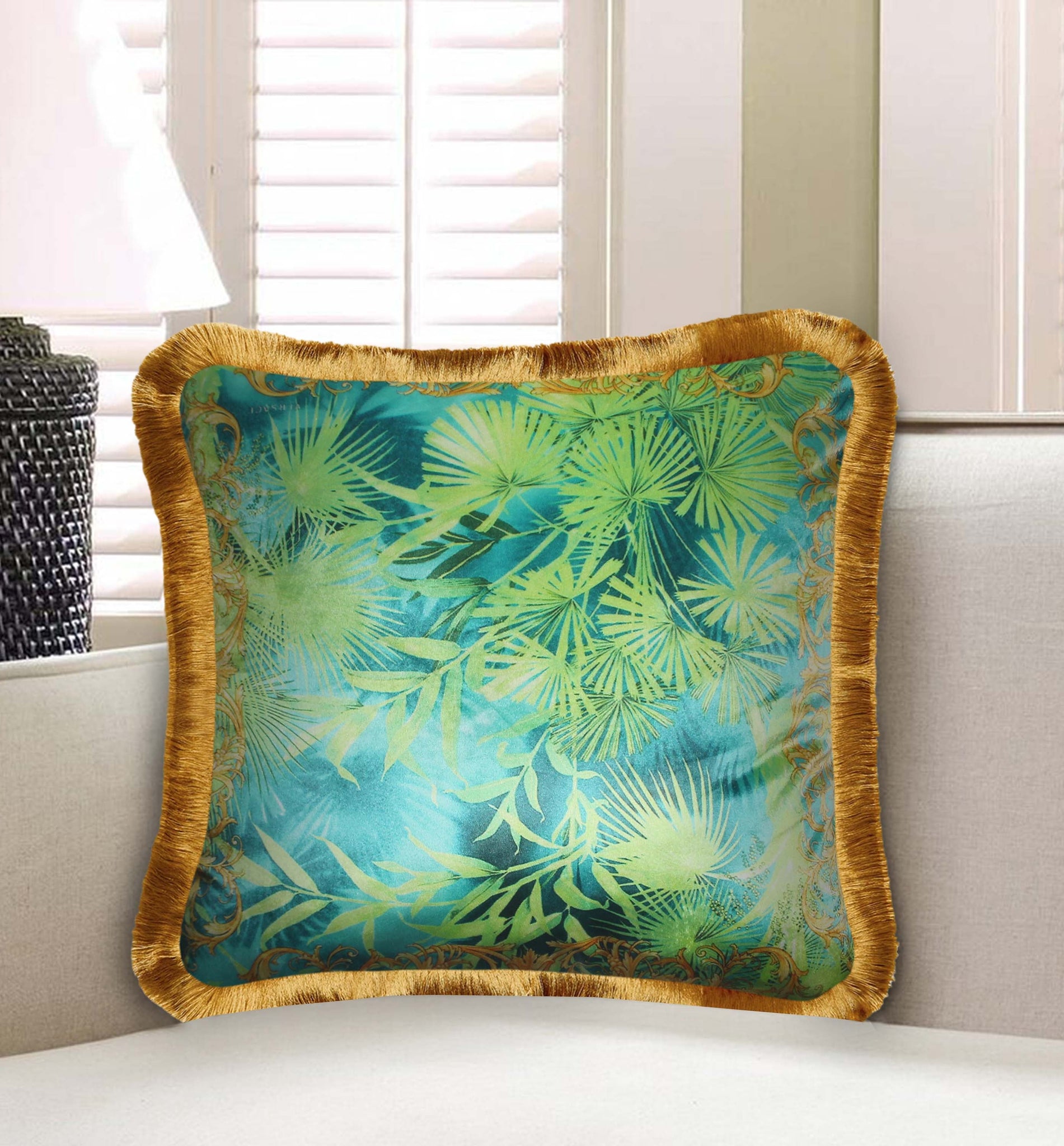 Green Velvet Pillow Cover Exotic Jungle Leaf Decorative Cushion Cover Pillowcase Modern Home Decor Throw Pillow for Sofa Chair 45x45cm 18x18 Inches