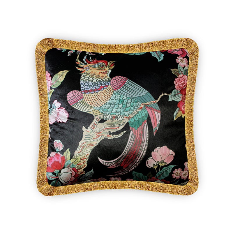 Black Velvet Cushion Cover Embroidery Imitated Exotic Bird Decorative Pillowcase Modern Home Décor Throw Pillow for Sofa Chair Couch Bedroom 45x45 cm 18x18 In