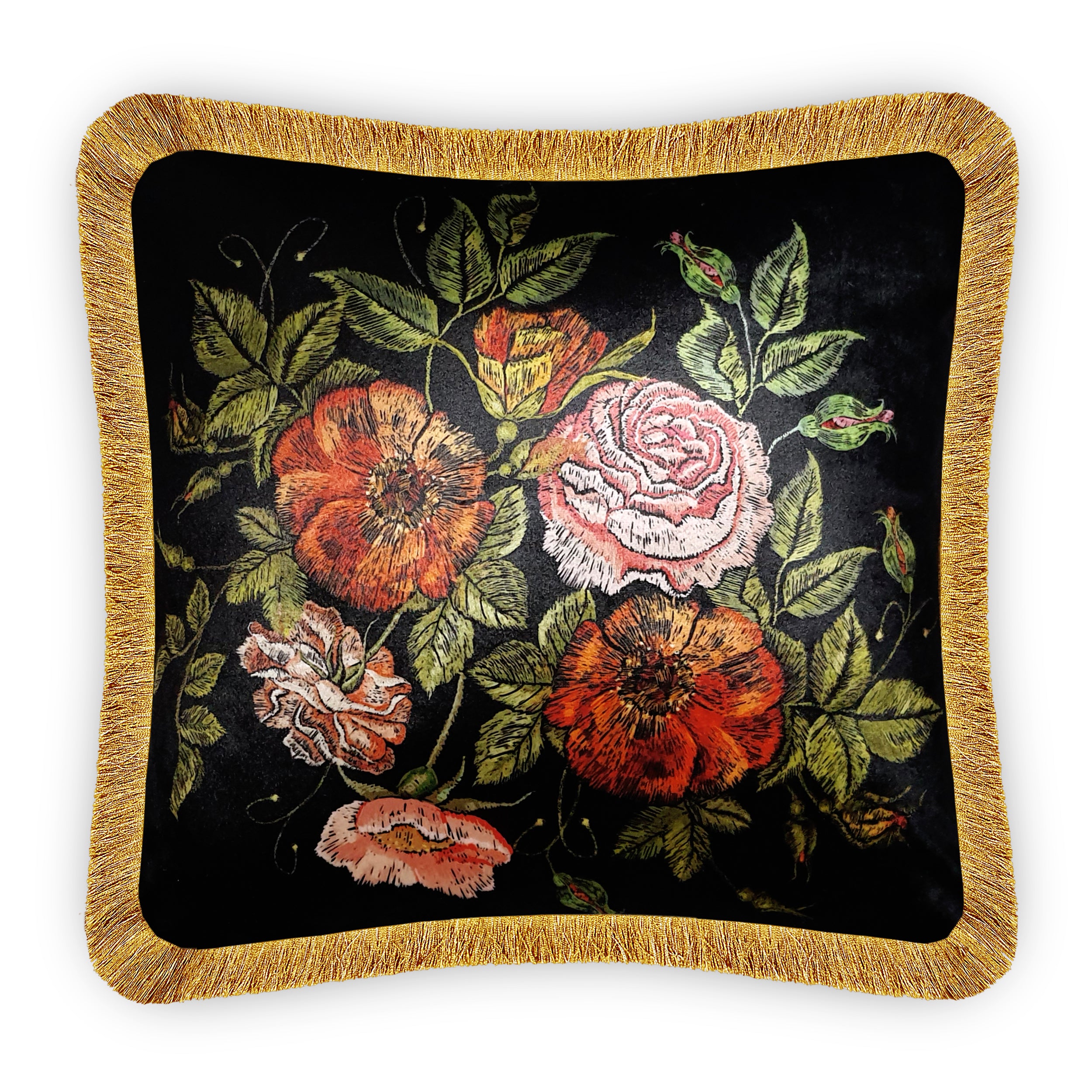 Velvet Cushion Cover Abstract Rose Bouquet Embroidery Decorative Pillow  Modern Home Decor Throw Pillow for Sofa Chair Living Room 45x45 cm 18x18 In
