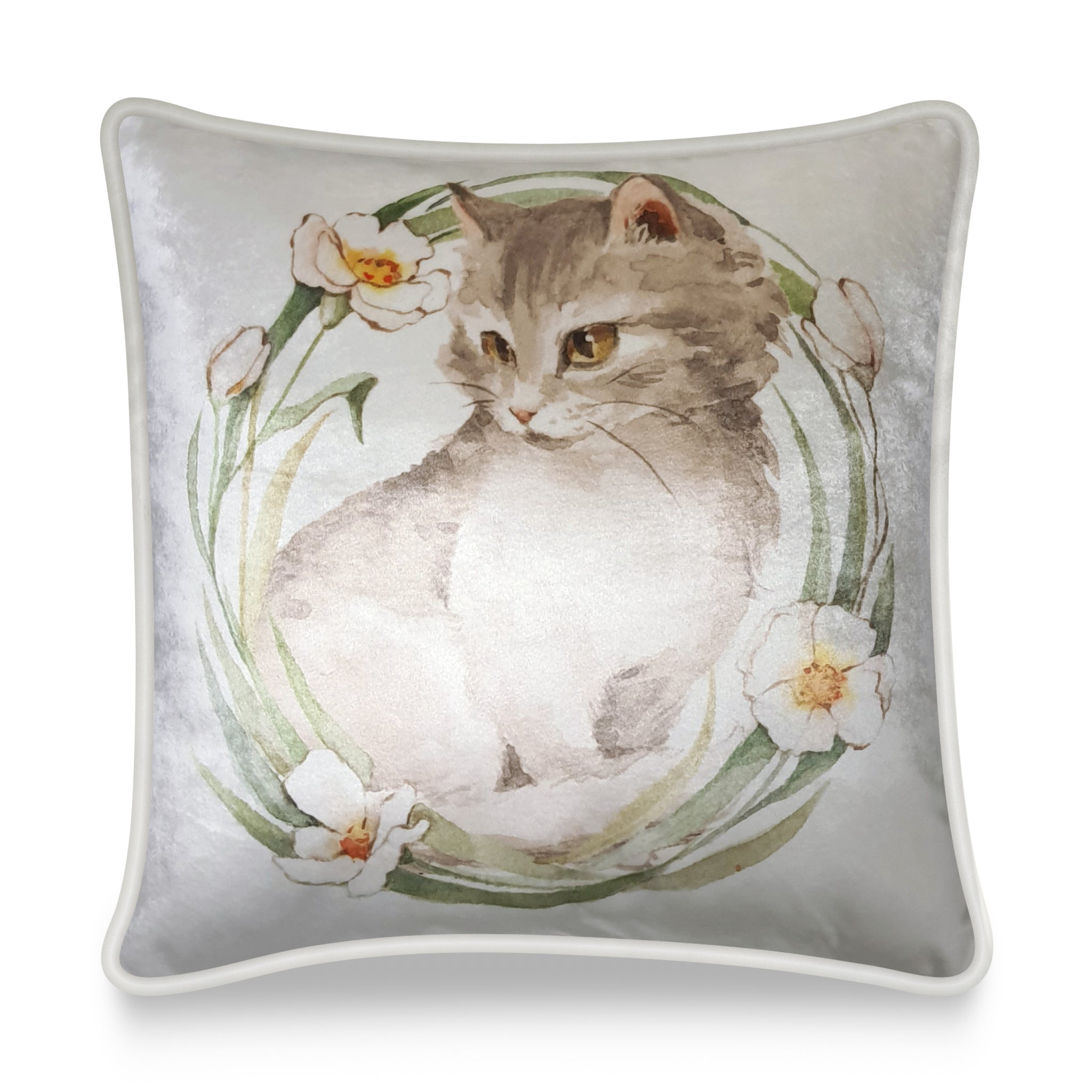  Velvet Cushion Cover Cute Kitten and Flowers Decorative Pillowcase Modern Home Decor Throw Pillow for Sofa Chair 45x45 cm 