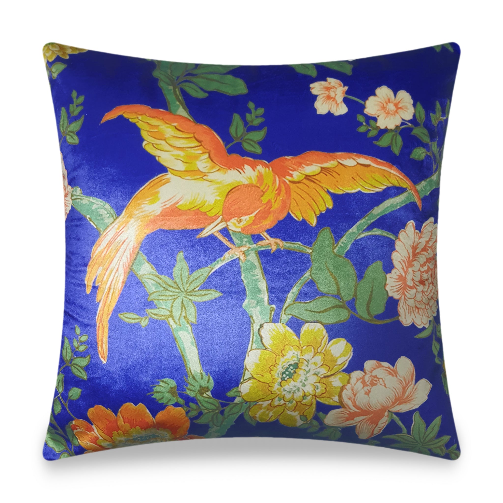  Velvet Cushion Cover Exotic Bird and Florals Decorative Pillowcase Classic Home Decor Throw Pillow for Sofa Chair 45x45 cm 