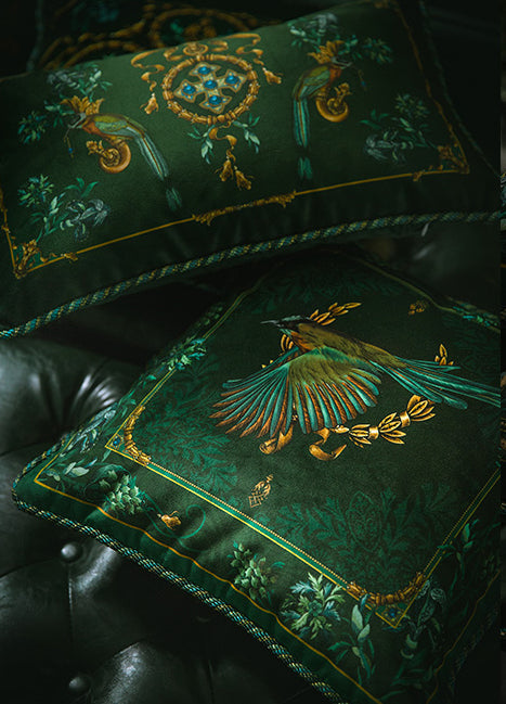 Velvet Cushion Cover Victorian Style Series Decorative Pillowcase Home Décor Throw Pillow for Sofa Chair Couch Green 18x18 In