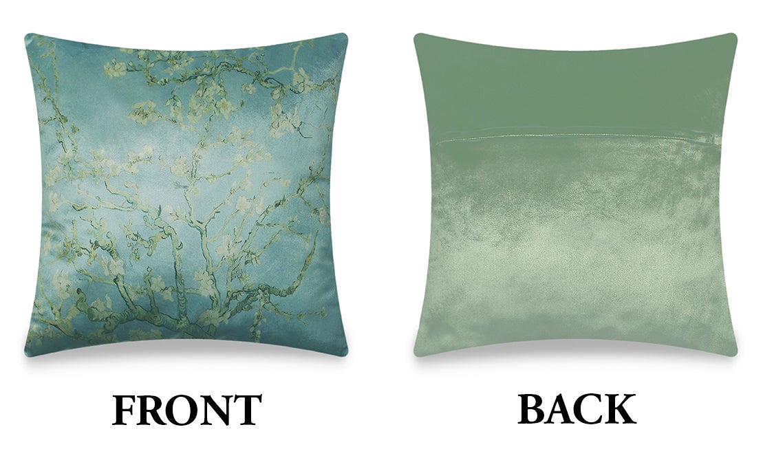 Green Velvet Cushion Cover Vincent Van Gogh's Almond Blossom Paint Decorative Pillow Cover Home Decor Throw Pillow for Sofa 45x45 cm 18x18 In