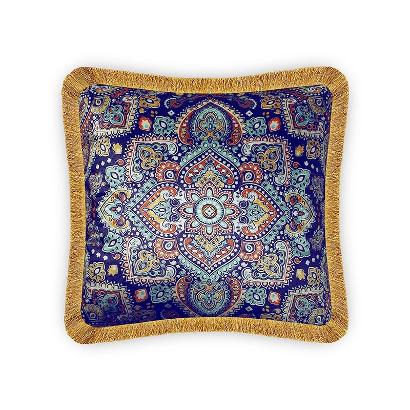 Blue Velvet Cushion Cover Arabesque Floral Decorative Pillowcase Home Decor Throw Pillow for Sofa Chair Living Room 45x45 cm 18x18 In