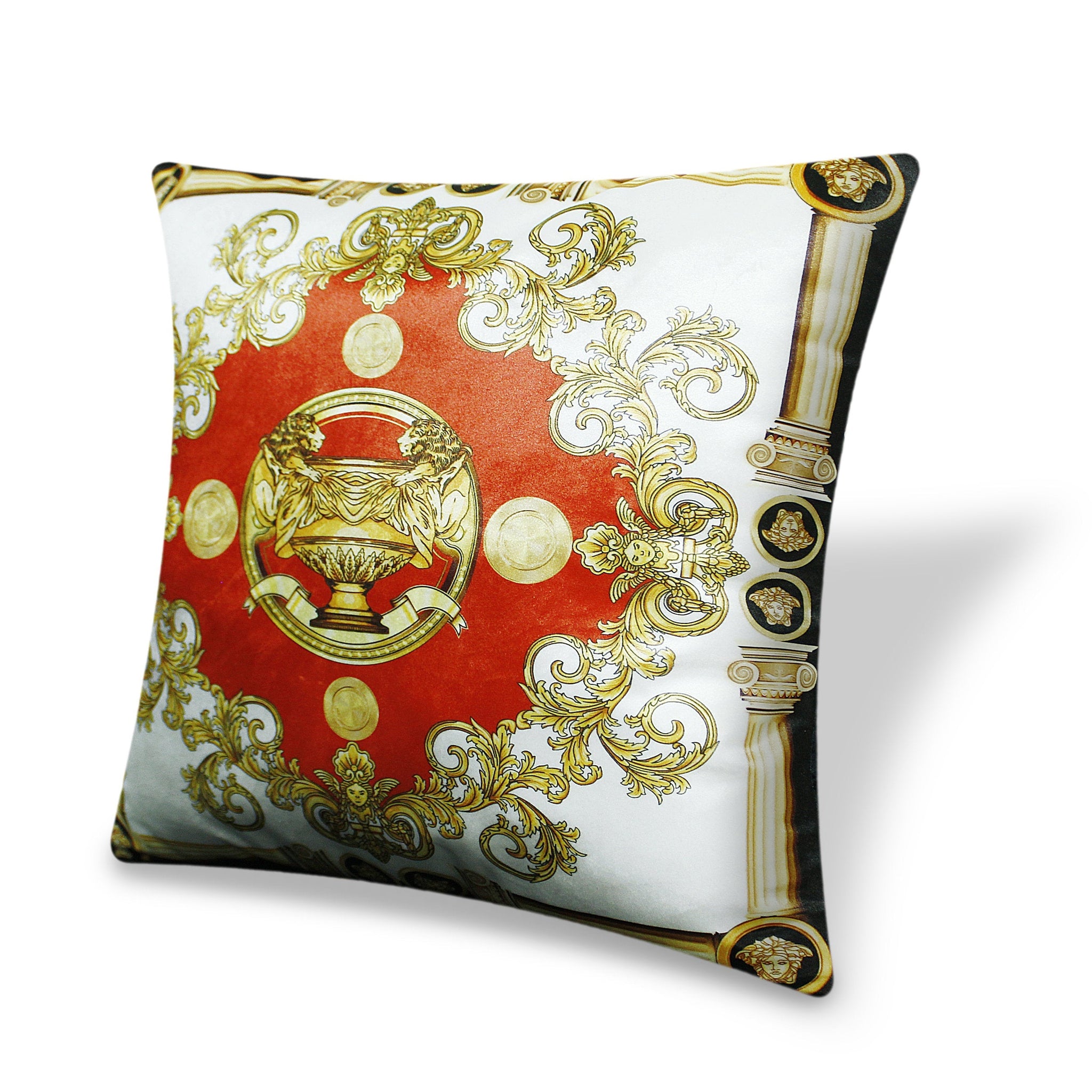 Golden Velvet Cushion Cover Baroque Style Antique Cup Decorative Pillowcase Home Decor Throw Pillow for Sofa Chair Living Room 45x45 cm 18x18 In