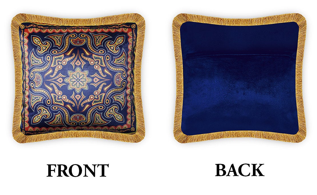 Blue Velvet Cushion Cover Aboriginal Batik Decorative Pillowcase Home Decor Throw Pillow for Sofa Chair Living Room 45x45 cm 18x18 In