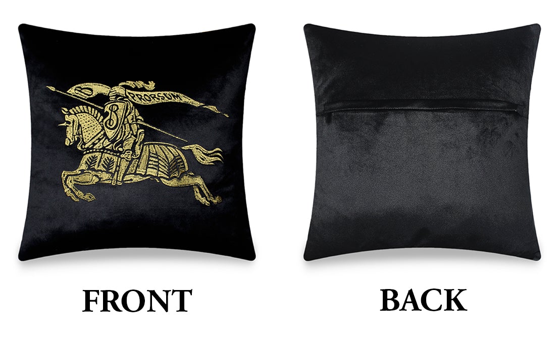 Black Pillow Cover Velvet Decorative Cushion Cover Embroidery  Iconic Horse Throw Pillow Pillow Case for Sofa Chair Bedroom Living Room 45x45 cm 18x18 Inches