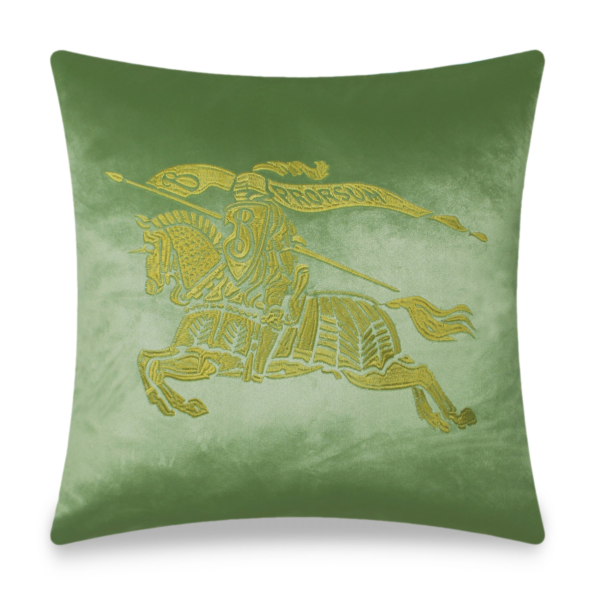 Green Pillow Cover Velvet Decorative Cushion Cover Embroidery  Iconic Horse Throw Pillow Pillow Case for Sofa Chair Bedroom Living Room 45x45 cm 18x18 Inches