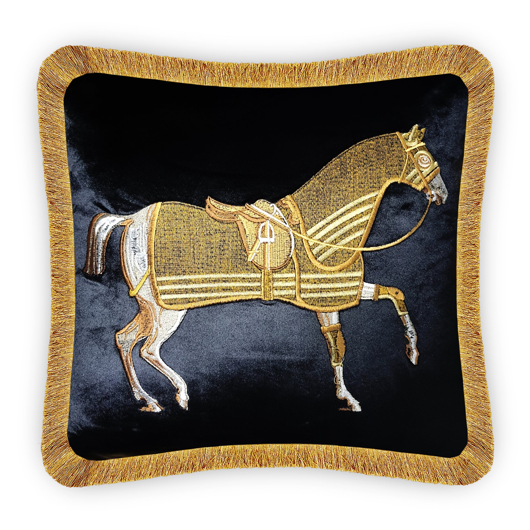 Beige Gold Luxury Classic Horse Embroidery Baroque Style Decorative Cushion Cover Pillow Case Home European Sofa Throw Pillow 45x45 cm 18x18 Inches