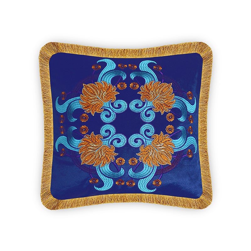 Blue  Luxury Embroidered Cushion Covers Velvet Tassels Pillow Case Home Decorative European Sofa Car Throw Pillows 
