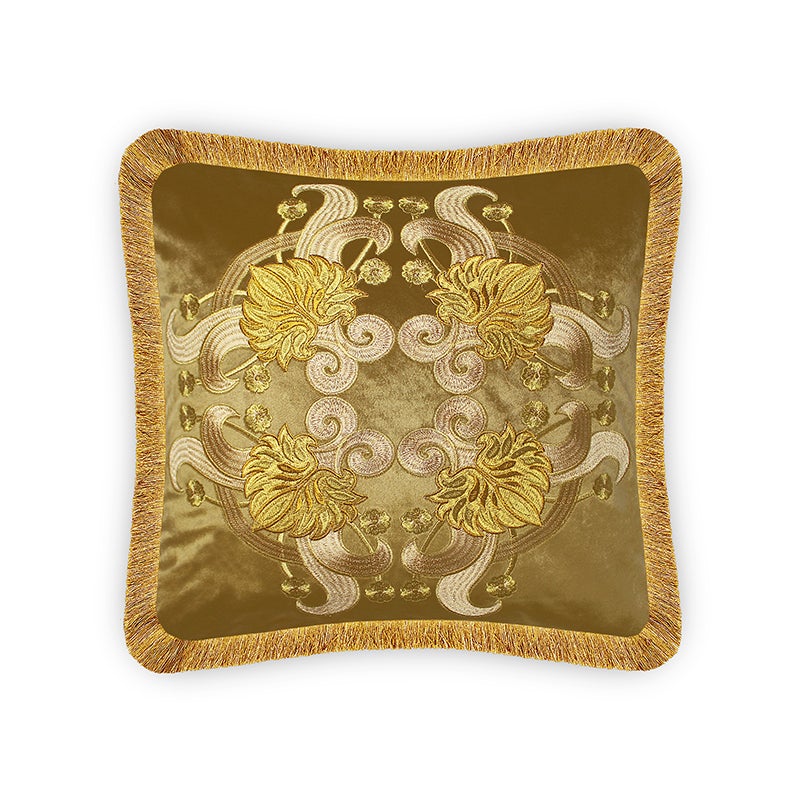 Gold Luxury Embroidered Cushion Covers Velvet Tassels Pillow Case Home Decorative European Sofa Car Throw Pillows  Gold