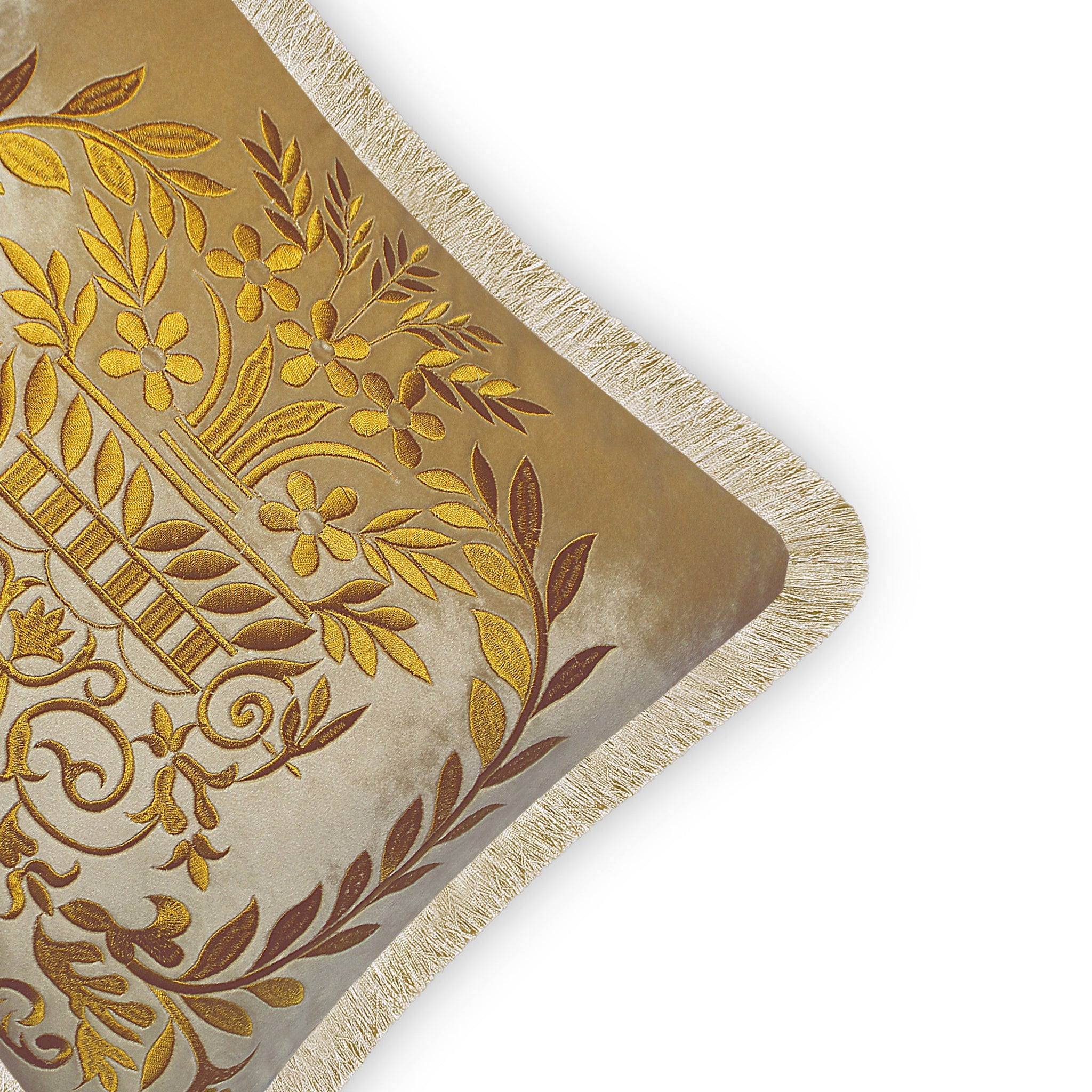 Gold Fringe Embroidery Iconic Baroque Motif Decorative Cushion Cover