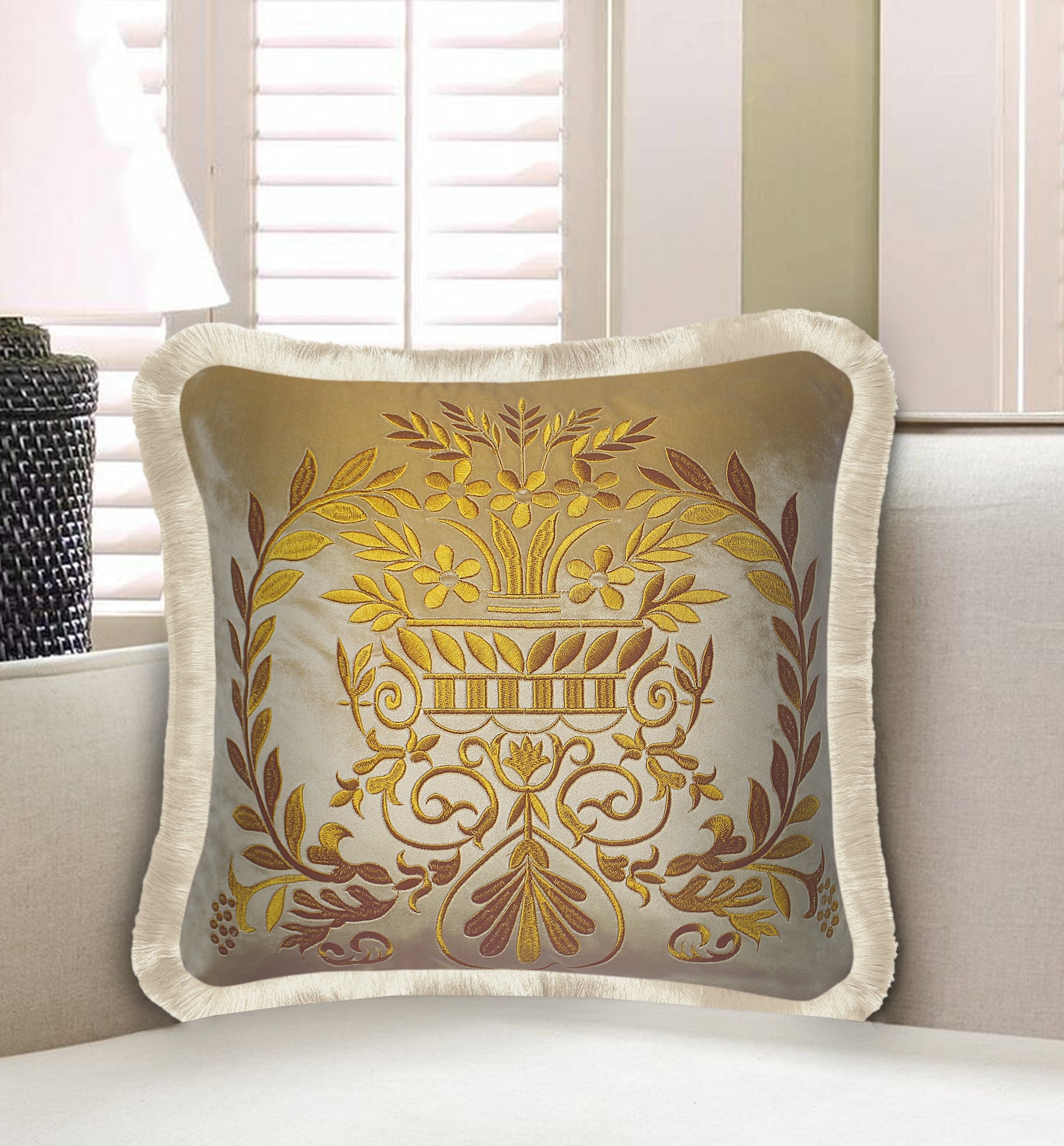 Gold Embroidery Iconic Baroque Motif Decorative Cushion Cover