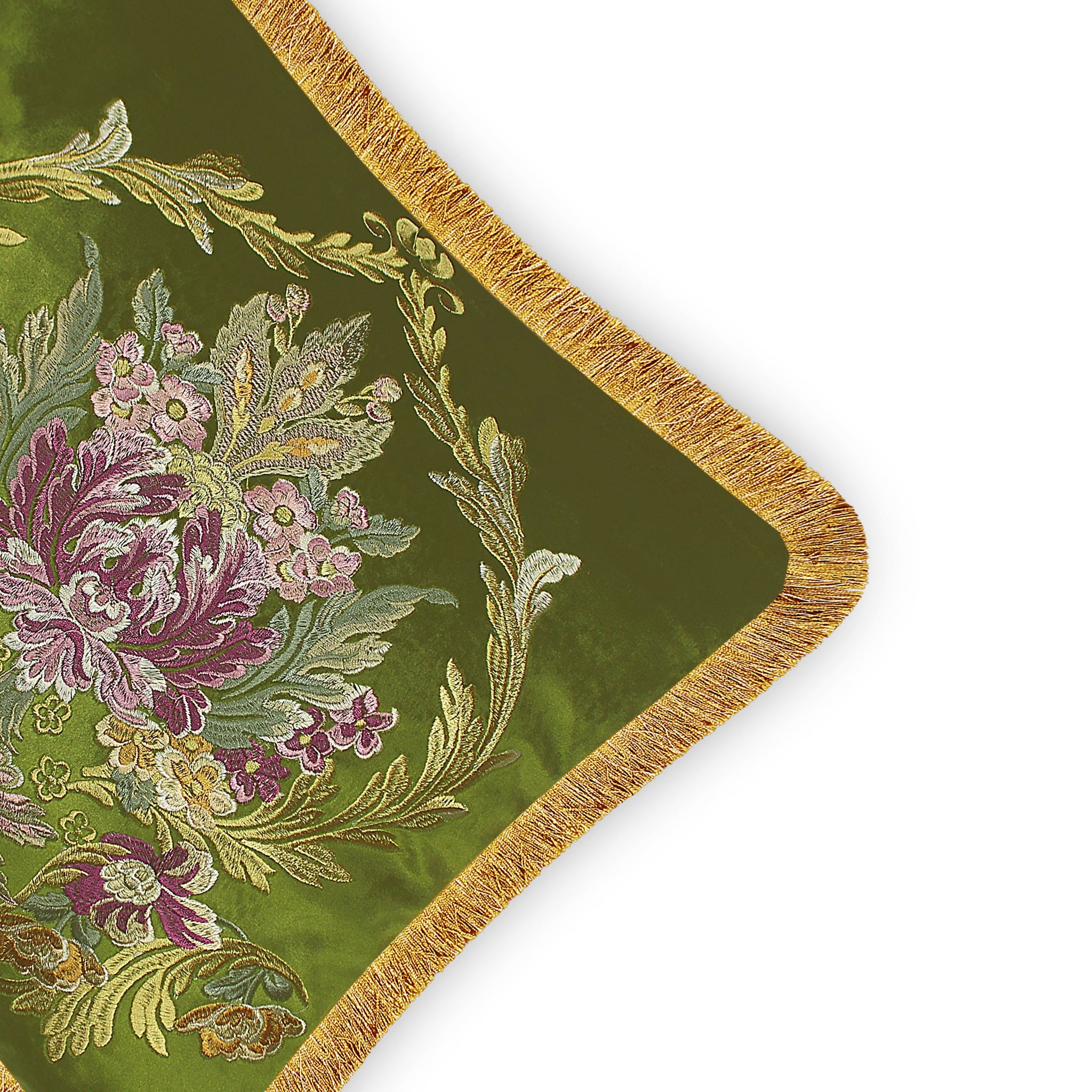 Gold Green Purple Floral Embroidery Baroque Style Cushion Cover