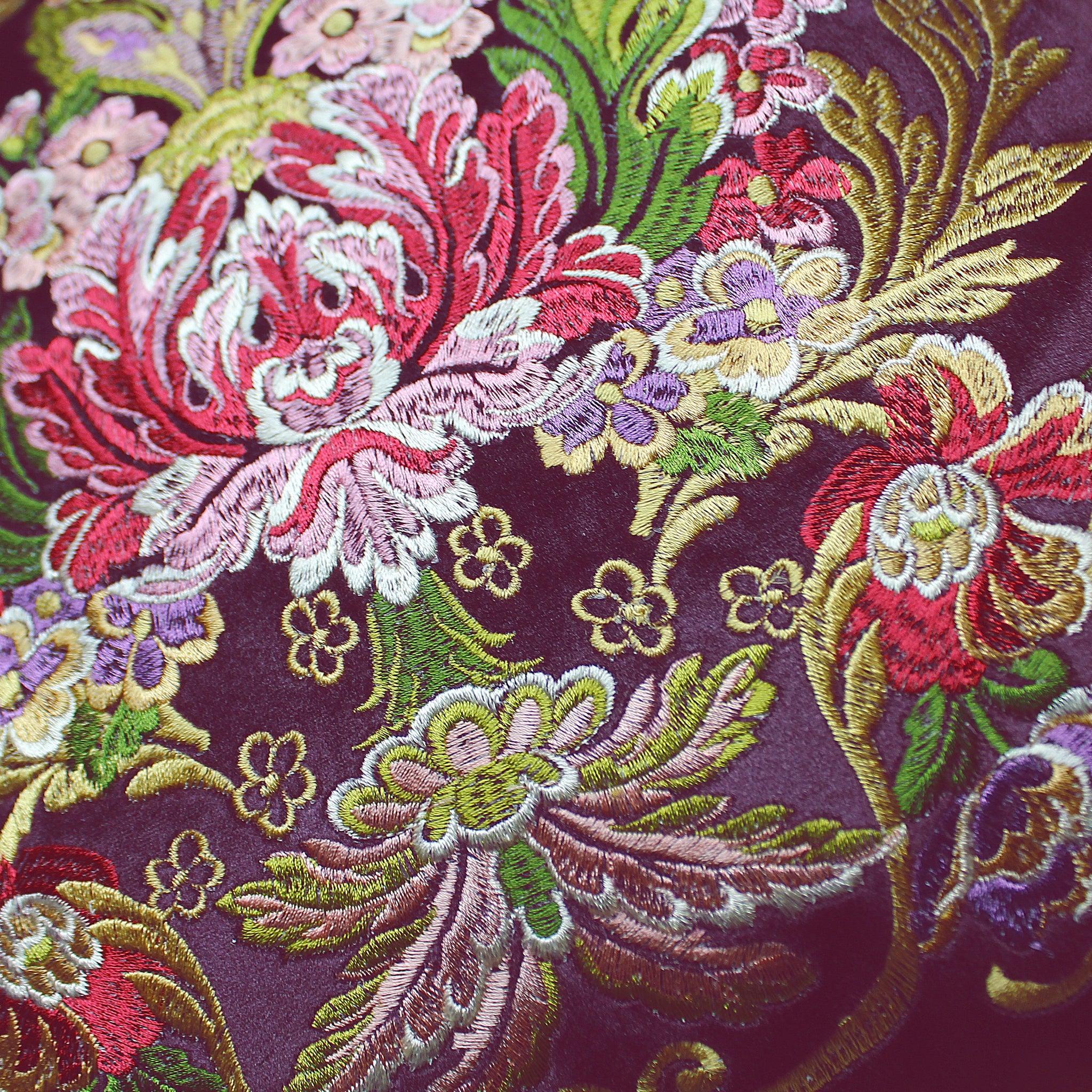 Gold Green Purple Red Floral Embroidery Baroque Style Cushion Cover