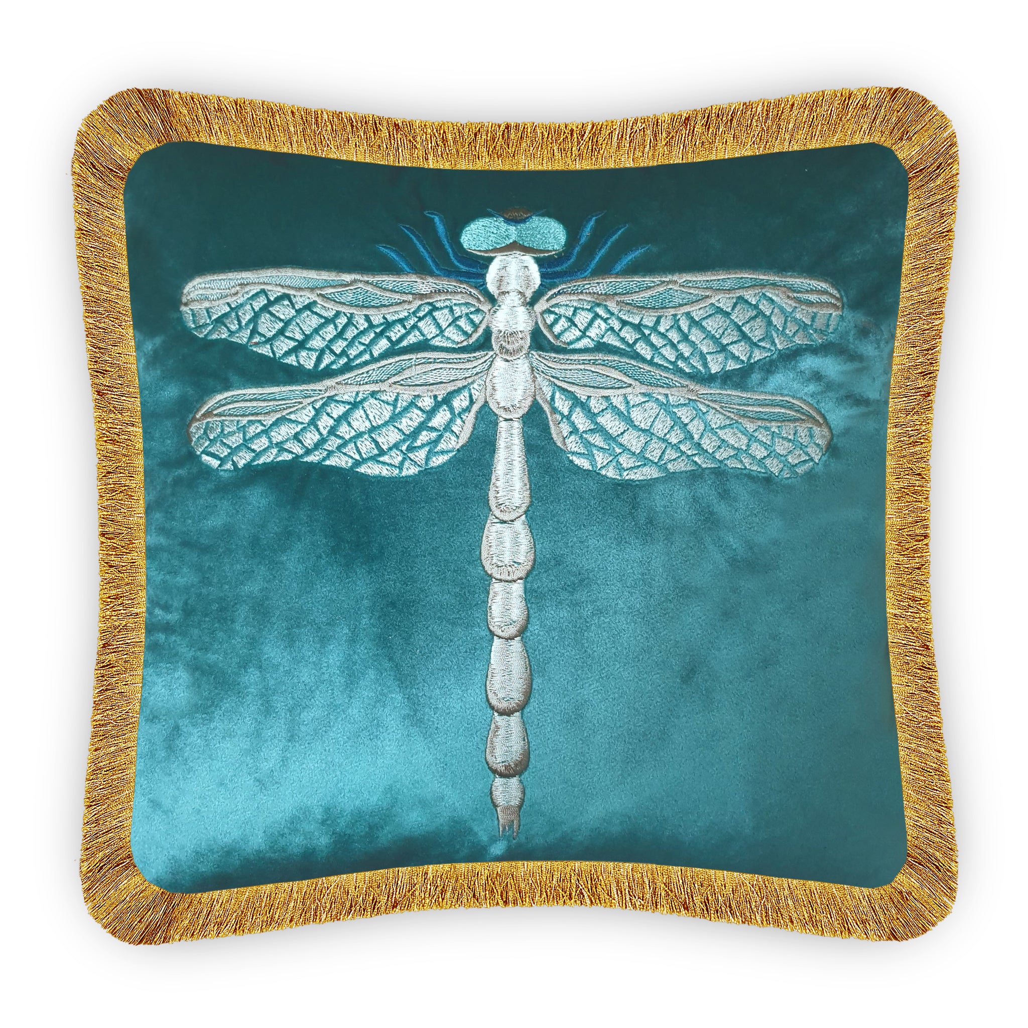 Velvet Cushion Cover Modern Dragonfly Embroidery Decorative Pillow Home Decor Throw Pillow for Sofa Chair Living Room 45x45 cm 18x18 In