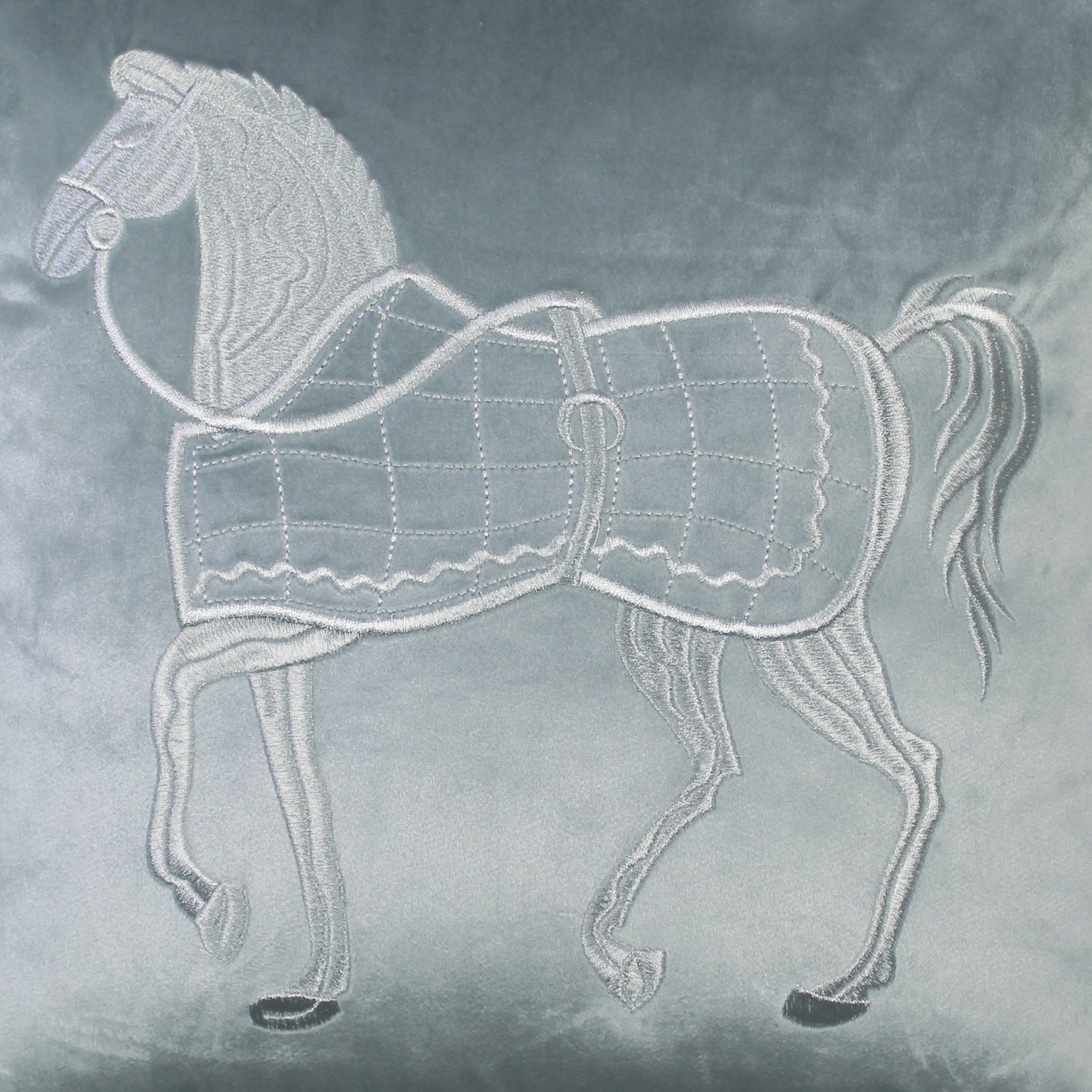 Silver Cushion Cover Velvet Decorative Pillow Cover Classic Horse Embroidery Home Decor Style Throw Pillow for Sofa Chair Bedroom Living Room 45x45 cm (18x18 Inches).
