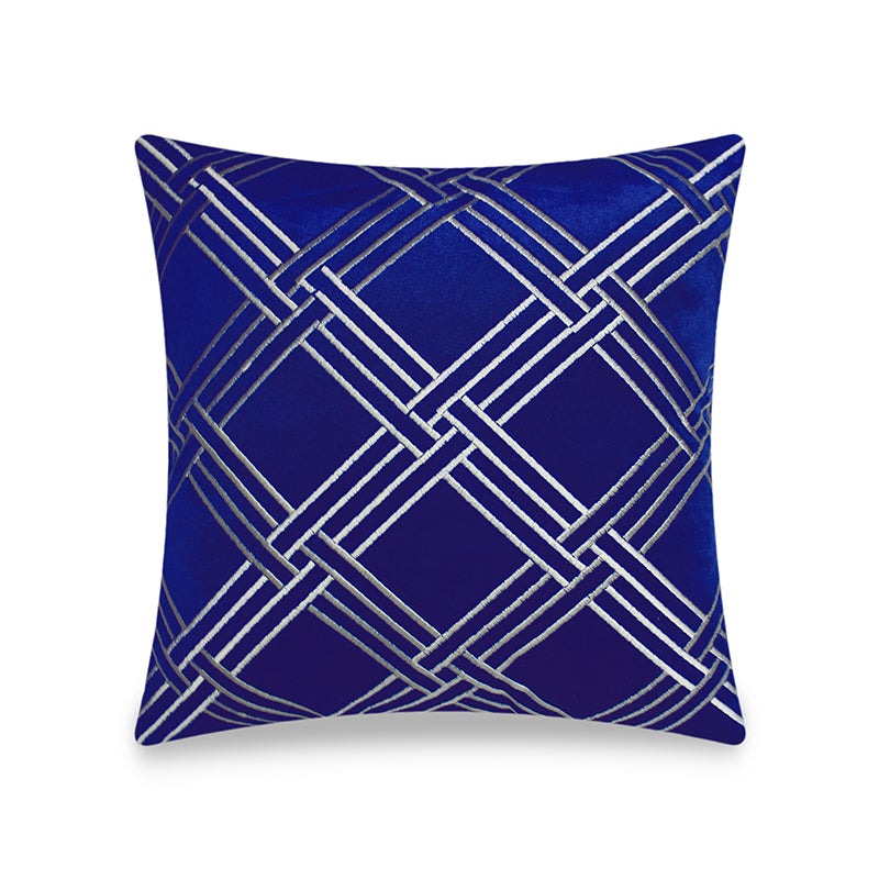 Blue Velvet Cushion Cover Modern Geometric Embroidery Decorative Pillow Home Decor Throw Pillow for Sofa Chair Living Room 45x45 cm 18x18 In