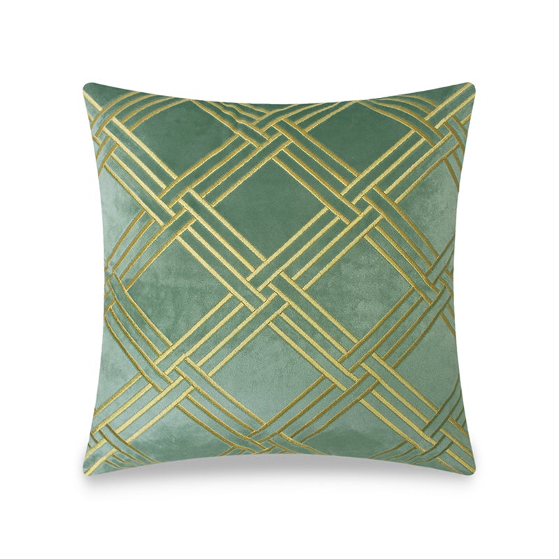 Green Velvet Cushion Cover Modern Geometric Embroidery Decorative Pillow Home Decor Throw Pillow for Sofa Chair Living Room 45x45 cm 18x18 In