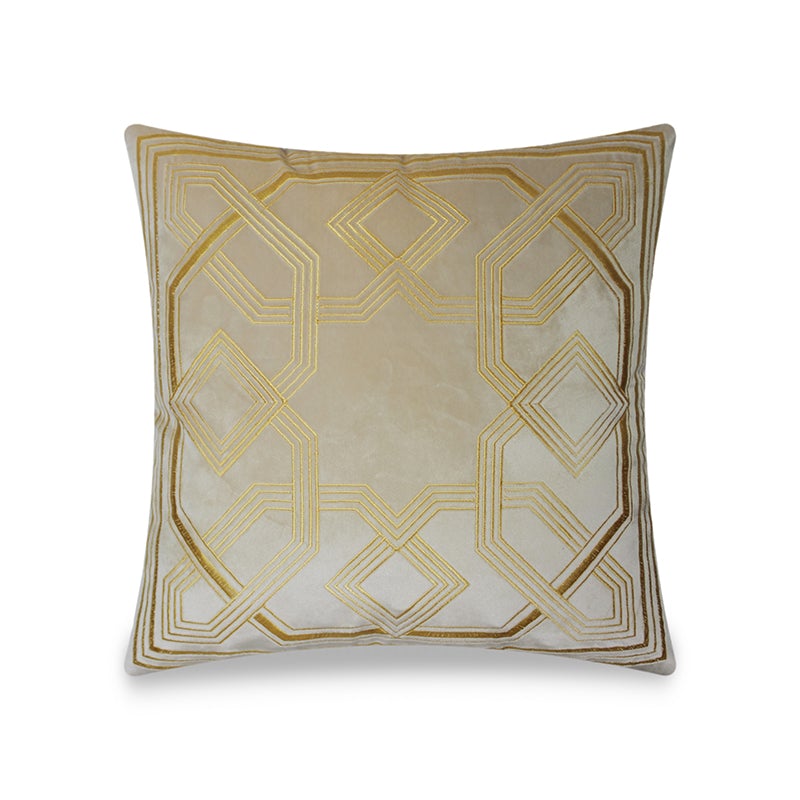 Beige Velvet Cushion Cover Arabesque Geometric Embroidery Decorative Pillow Classic Home Decor Throw Pillow for Sofa Chair Living Room 45x45 cm 18x18 In
