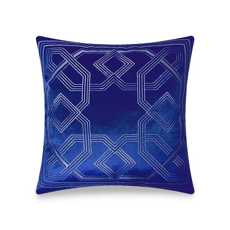 Blue Velvet Cushion Cover Arabesque Geometric Embroidery Decorative Pillow Classic Home Decor Throw Pillow for Sofa Chair Living Room 45x45 cm 18x18 In