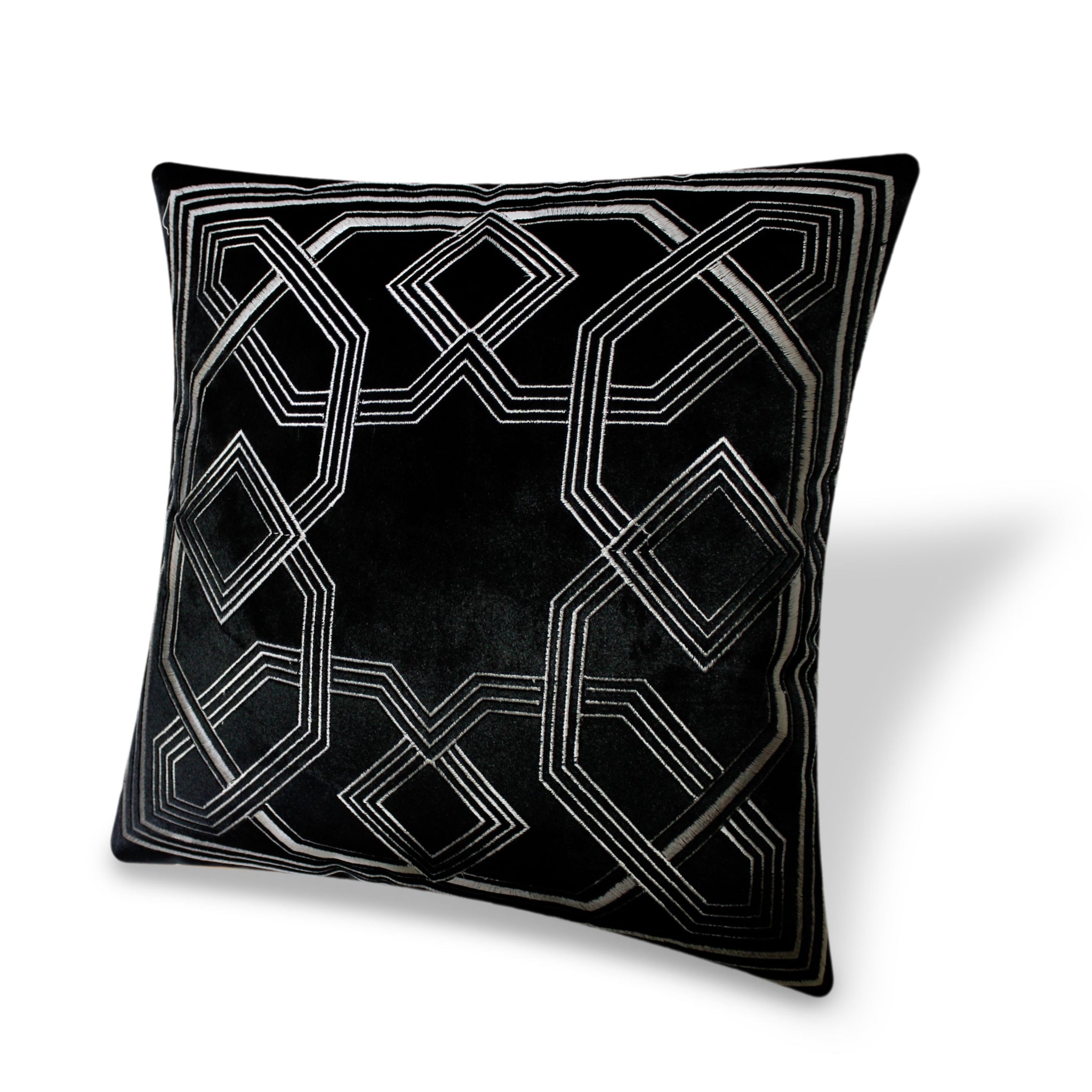 Black Velvet Cushion Cover Arabesque Geometric Embroidery Decorative Pillow Classic Home Decor Throw Pillow for Sofa Chair Living Room 45x45 cm 18x18 In