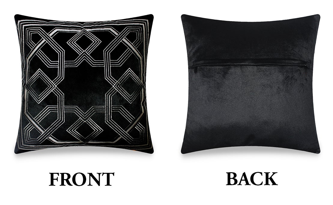 Black Velvet Cushion Cover Arabesque Geometric Embroidery Decorative Pillow Classic Home Decor Throw Pillow for Sofa Chair Living Room 45x45 cm 18x18 In