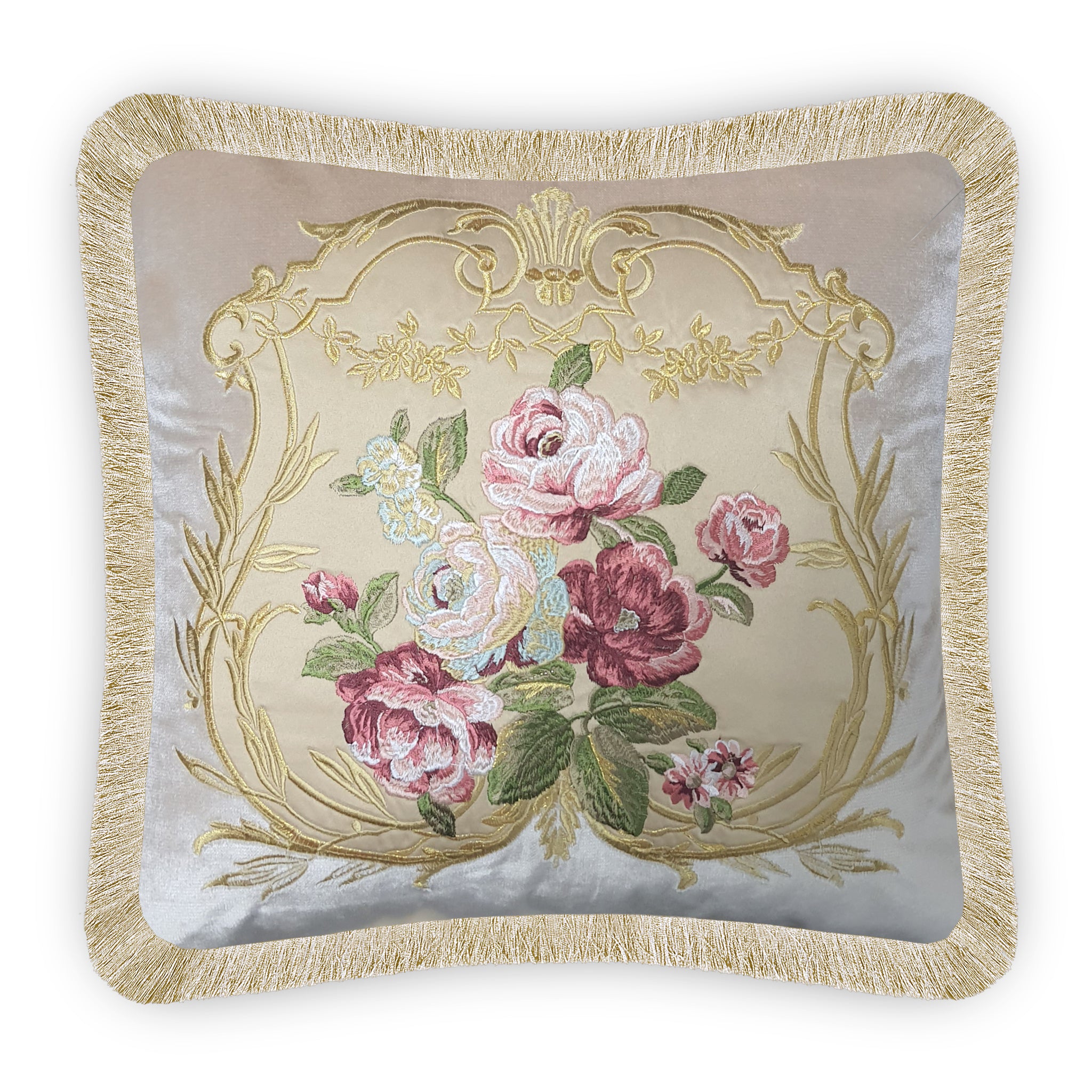 Velvet Cushion Cover Aubusson Rose Decorative Pillowcase Floral Bouquet Embroidery  Throw Pillow for Sofa Chair Red 45x45 cm 18x18 Inches