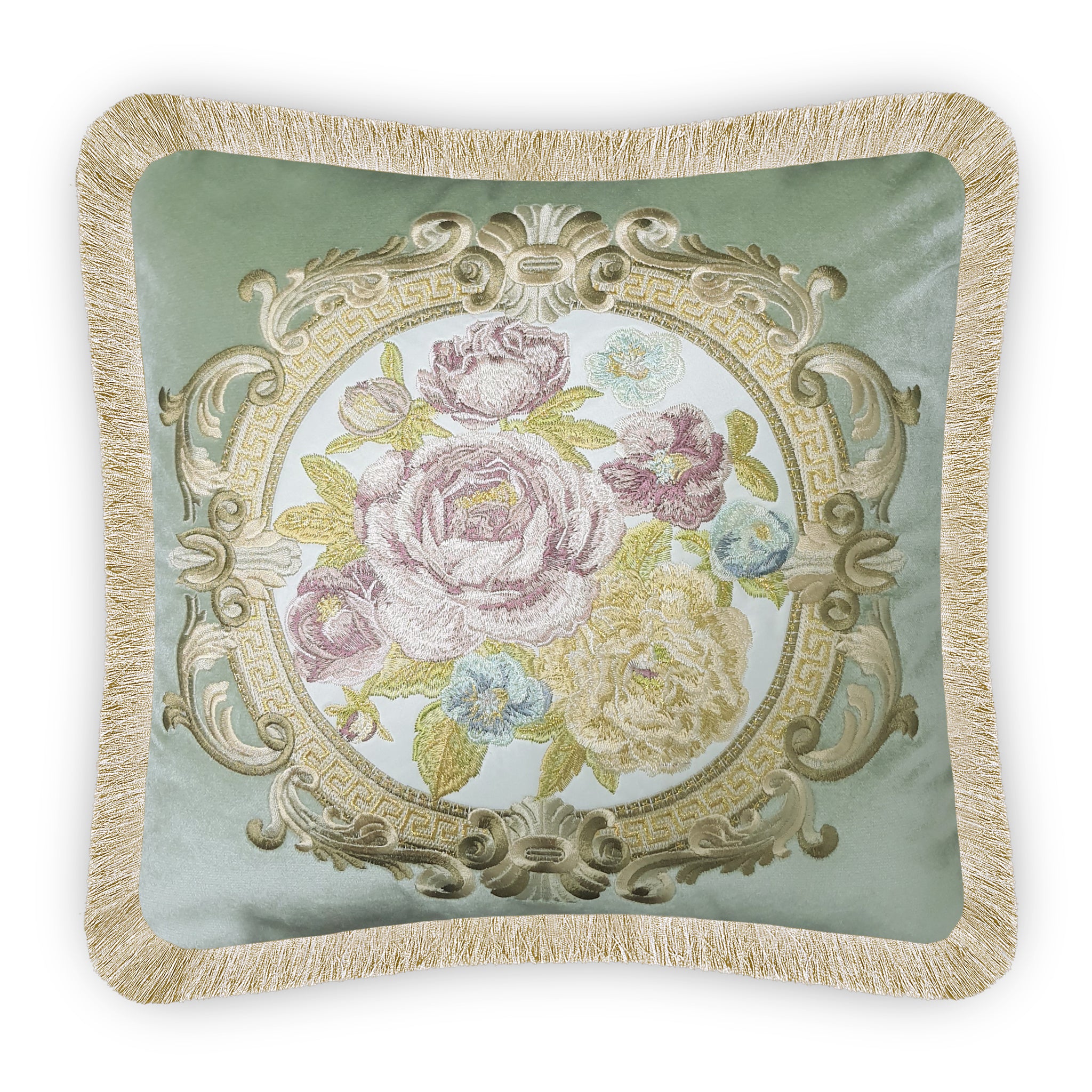 Velvet Cushion Cover Aubusson Rose Decorative Pillowcase Floral Bouquet Embroidery Throw Pillow for Sofa Chair Living Room 45x45 cm 18x18 In