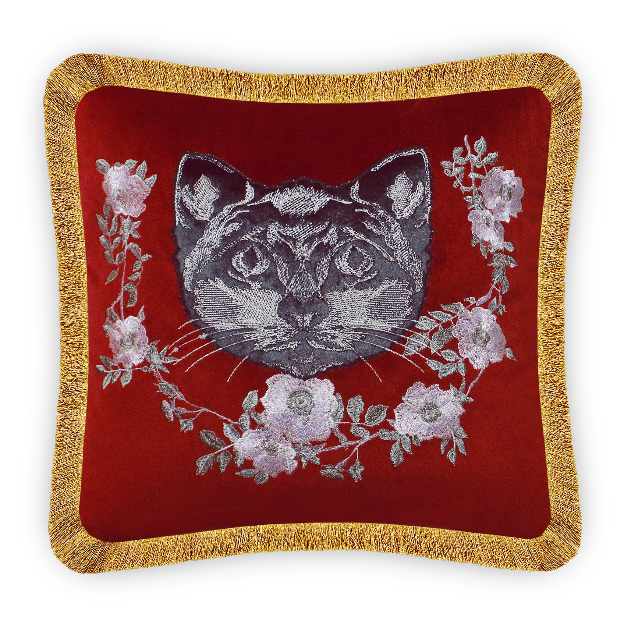 Velvet Cushion Cover Cute Cat Applique Embroidery Decorative Pillow Modern Home Decor Throw Pillow for Sofa Chair Living Room 45x45 cm 18x18 In