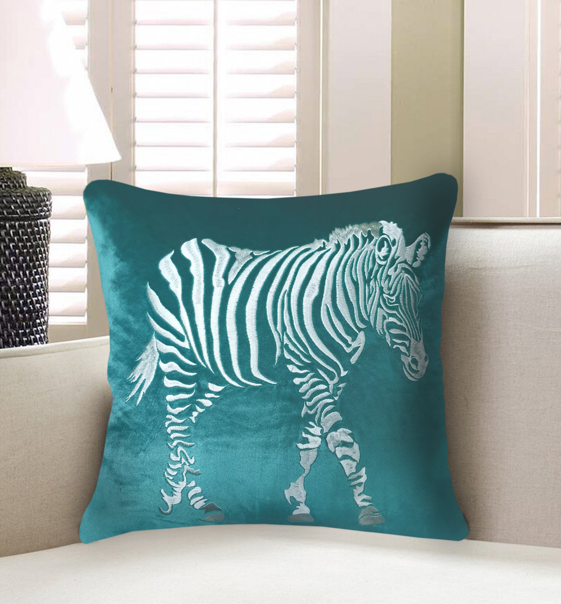  Velvet Cushion Cover Zebra Embroidery Decorative Pillowcase Modern Home Decor Throw Pillow for Sofa Chair Living Room 45x45 cm 