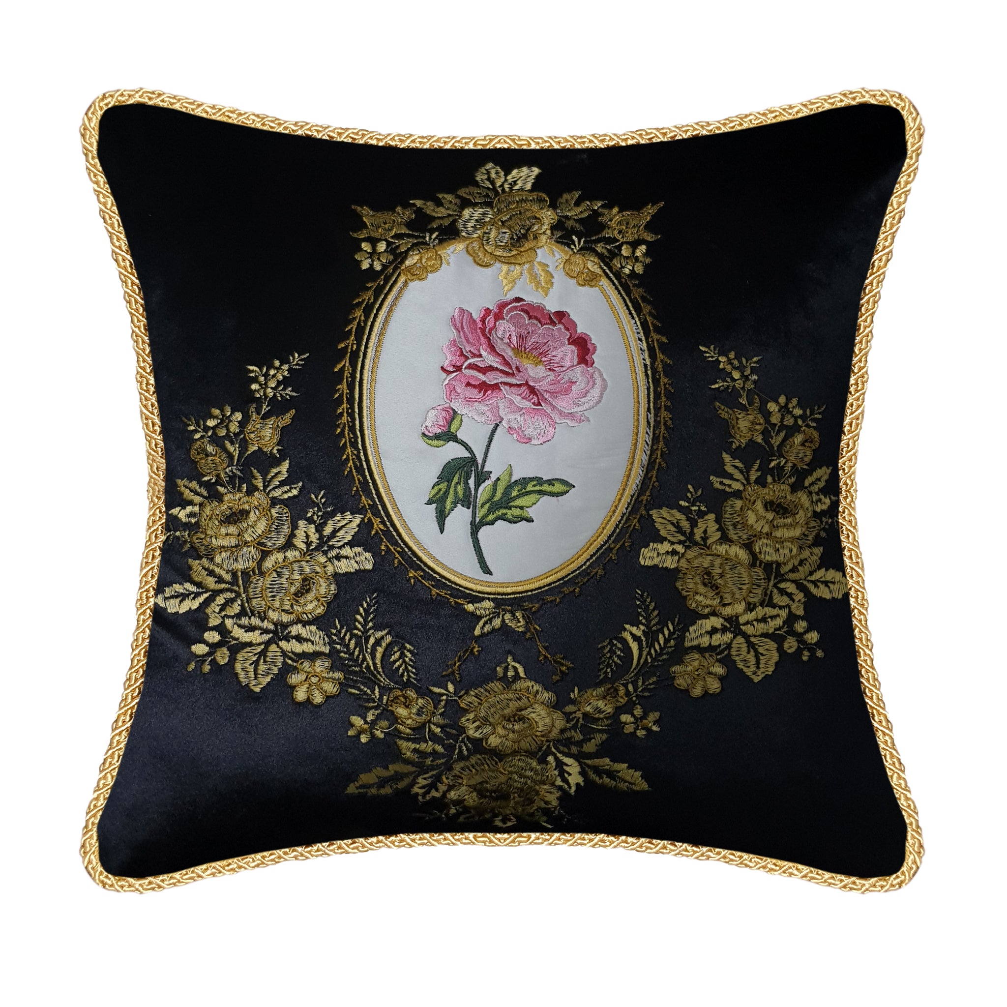 Velvet Cushion Cover Victorian Rose Decorative Pillowcase Classic Floral Embroidery Throw Pillow for Sofa Chair Living Room 45x45 cm