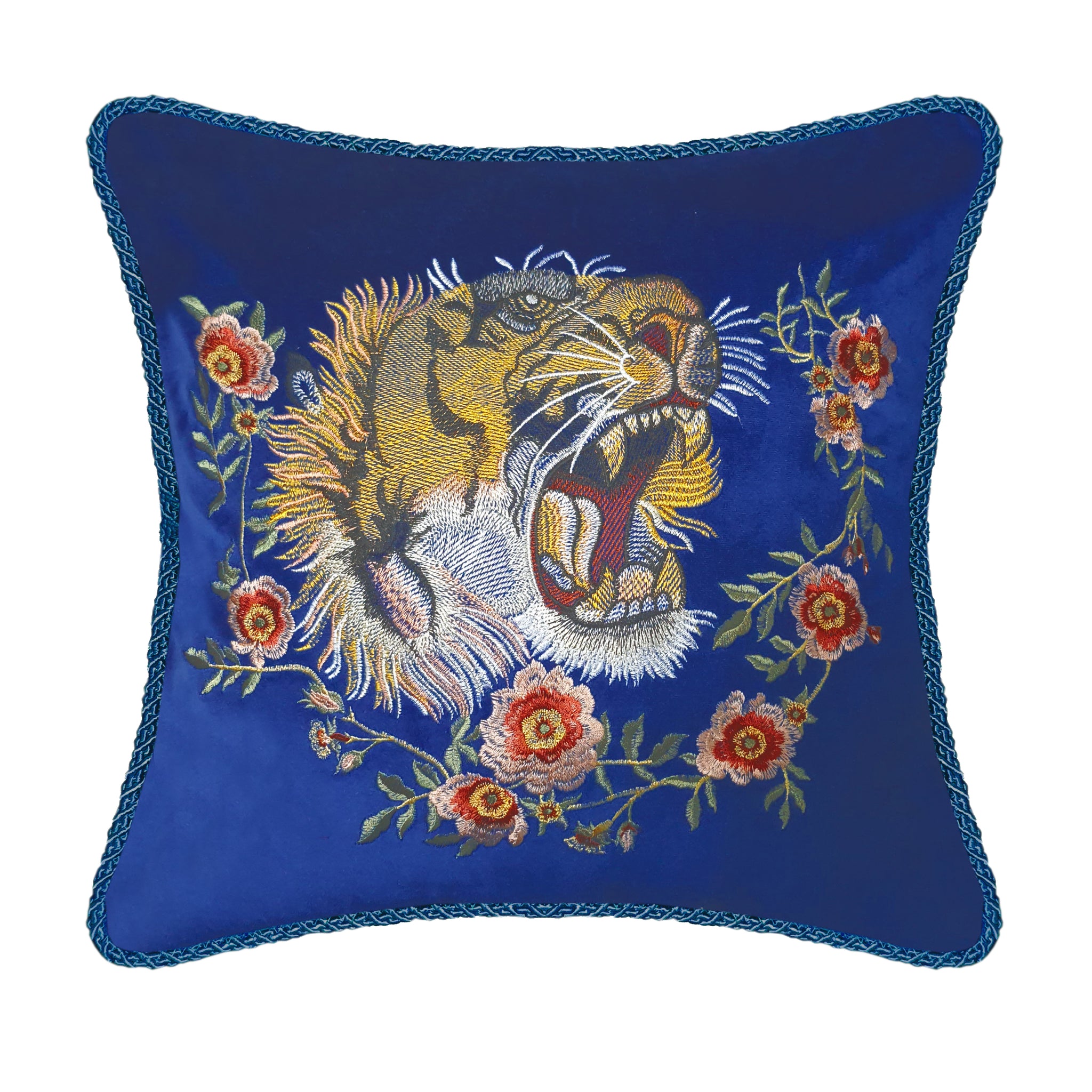 Velvet Cushion Cover Angry Tiger Embroidery Decorative Pillowcase Modern Home Decor Throw Pillow for Sofa Chair Living Room 45x45 cm