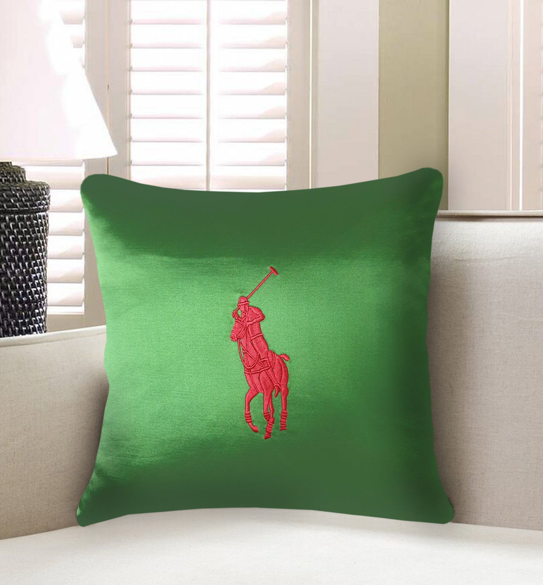  Satin Cushion Cover Polo Player Embroidery Decorative Pillowcase Modern Horse Home Decor Throw Pillow for Sofa Chair 45x45 cm 