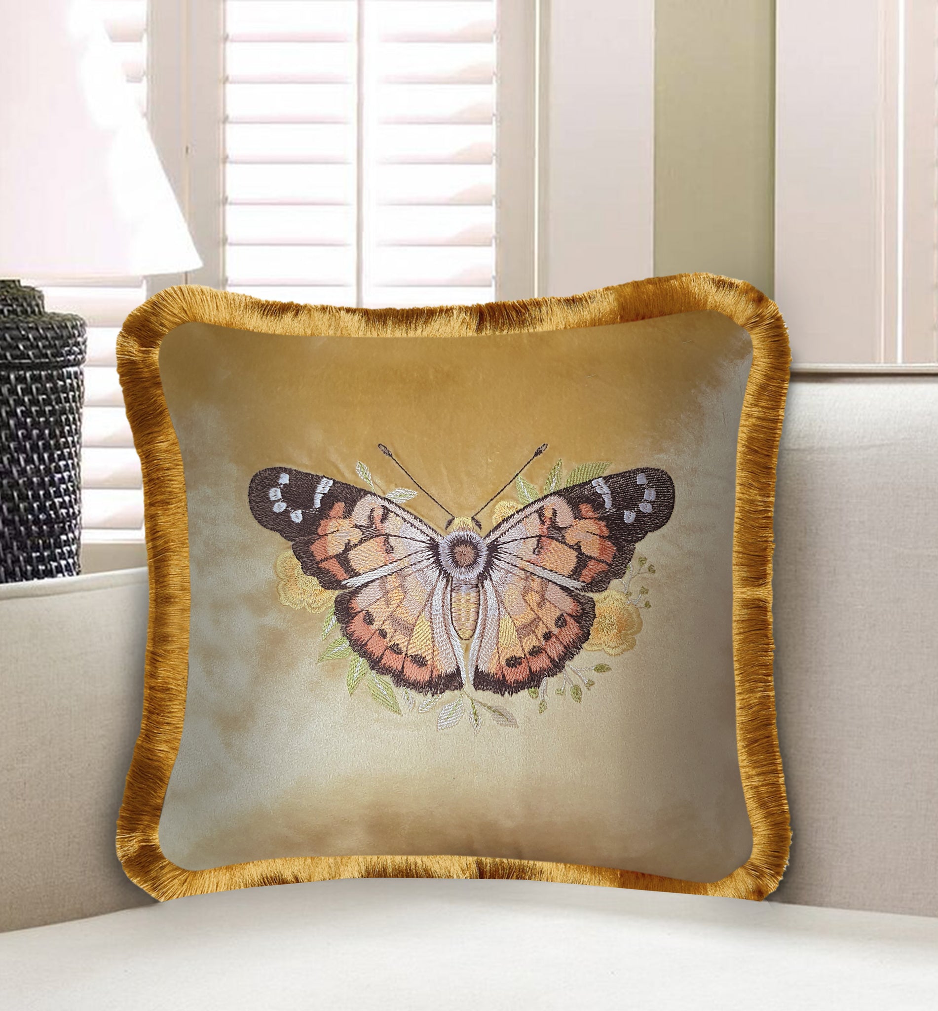 Velvet Cushion Cover Colorful Butterfly Embroidery Decorative Pillowcase Modern Home Decor Throw Pillow for Sofa Chair 45x45 cm