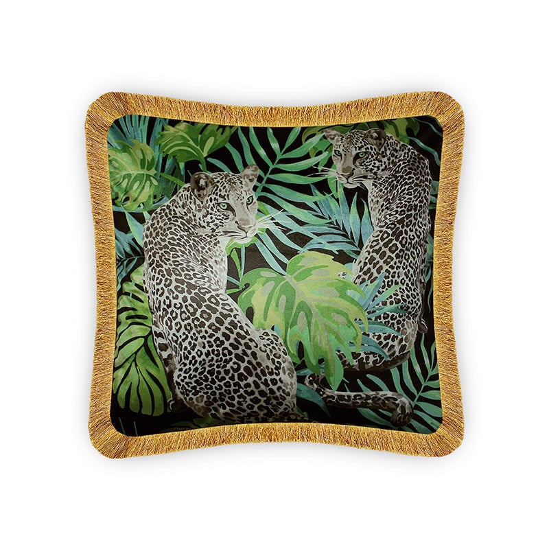  Velvet Cushion Cover Leopard and Jungle Decorative pillowcase Forest Leaf Décor Throw Pillow for Sofa Chair Bedroom Living Room Multi Color 45x45cm (18x18 Inches)