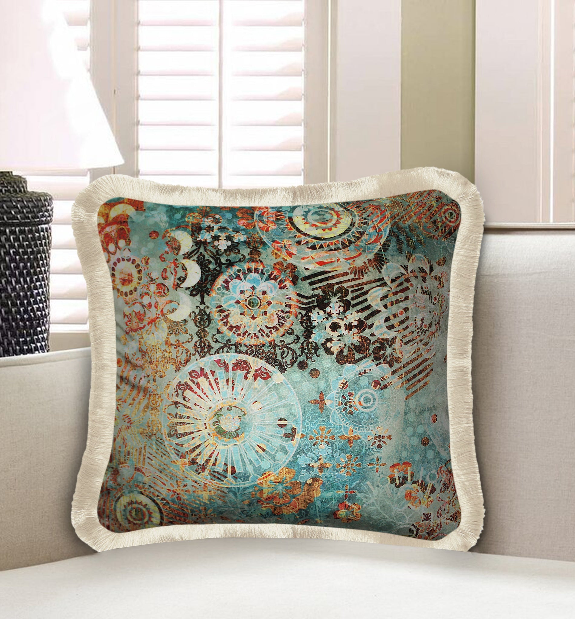 Velvet Cushion Cover Colorful Abstract Floral Art Decorative pillowcase Home Decor Flower Paint Décor Throw Pillow for Sofa Chair Bedroom Living Room Multi Color 45x45cm (18x18 Inches)