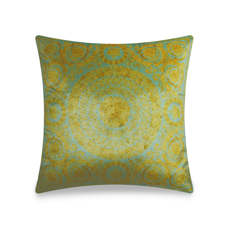 Light Green Velvet Cushion Cover Classic Baroque Style Decorative pillowcase Traditional Floral Motif Décor Throw Pillow for Sofa Chair Bedroom Living Room 45x45cm(18x18 Inches)