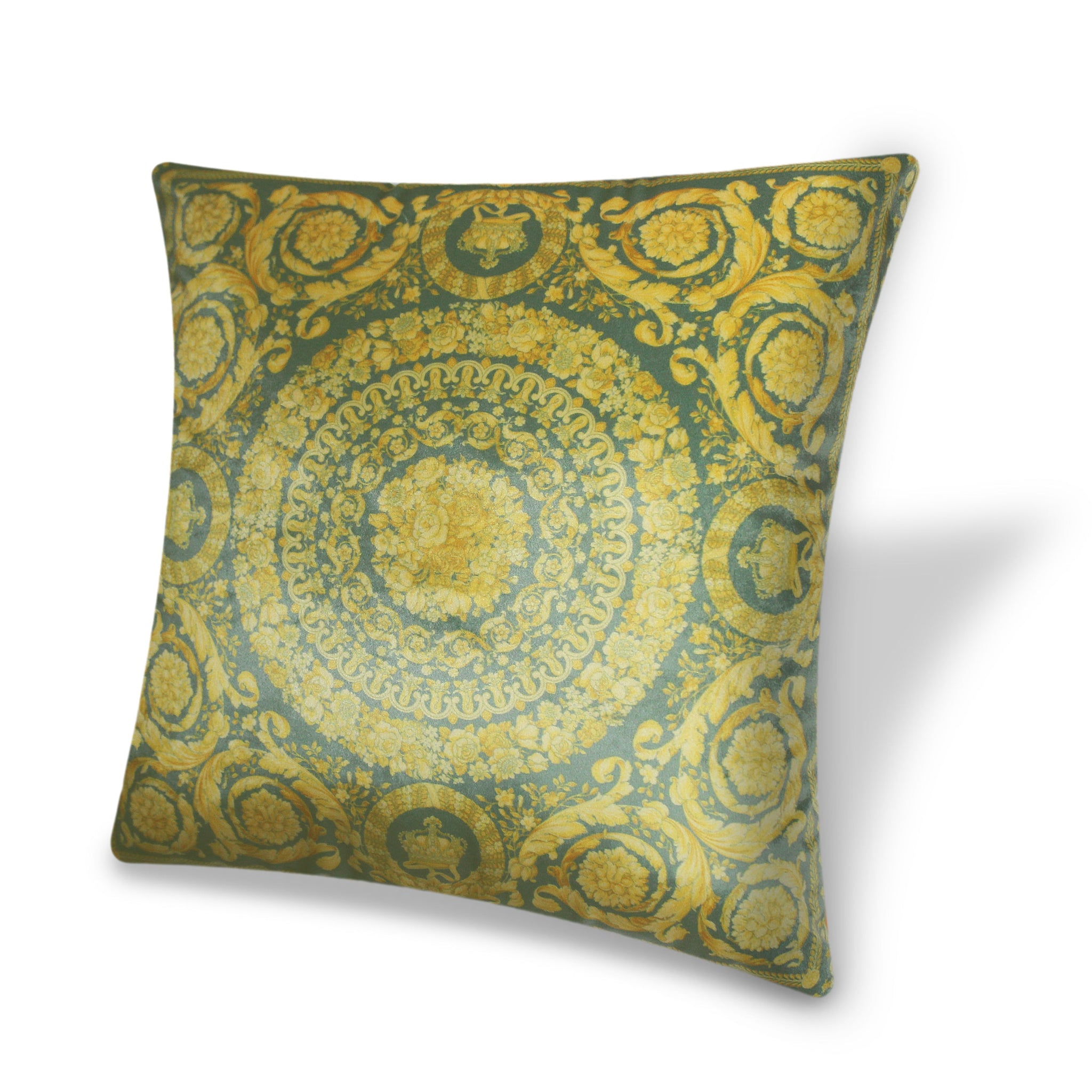 Green Velvet Cushion Cover Classic Baroque Style Decorative pillowcase Traditional Floral Motif Décor Throw Pillow for Sofa Chair Bedroom Living Room 45x45cm(18x18 Inches)