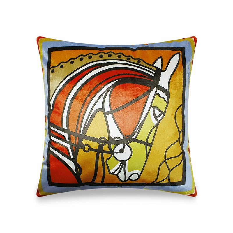 Yellow Velvet Cushion Cover Abstract Horse Head Decorative Pillow Cover Vintage Home Decor Throw Pillow for Sofa Chair Living Room 45x45 cm 18x18 In
